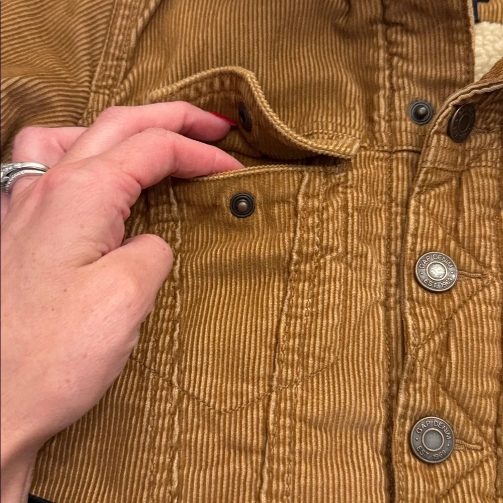 Too cute! GAP Kids Tan Corduroy Jacket with Sherpa Collar, sz XS